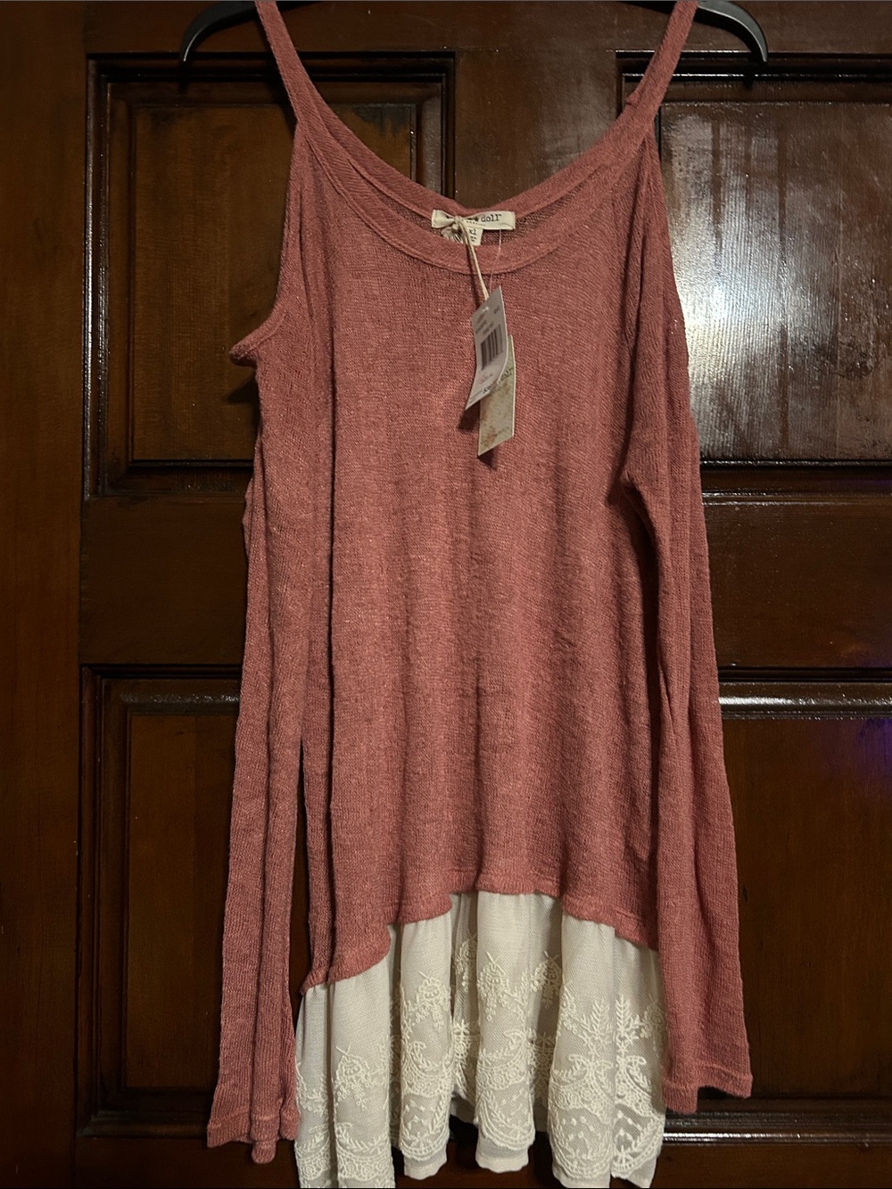 living doll Dusty Rose Knit Tank with Cream Lace Hem
